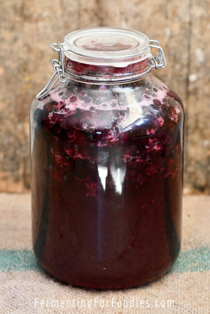 5 L jar with blueberry wine.