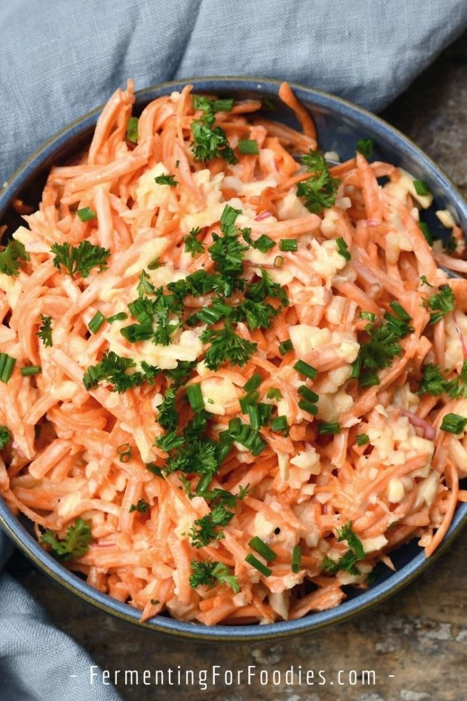Carrot apple salad is a simple sandwich filling or a side dish.