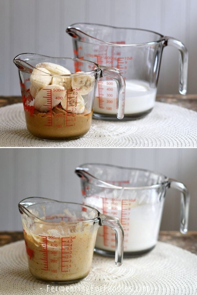 Mixing cups with peanut butter pudding.