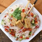 Tempeh noodle salad is a health 30 minute meal.
