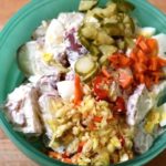 Probiotic potato salad with sauerkraut and pickled vegetables