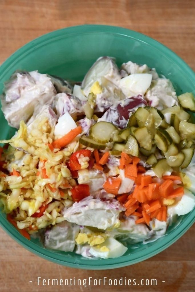 Simple and delicious probiotic potato salad with fermented vegetables