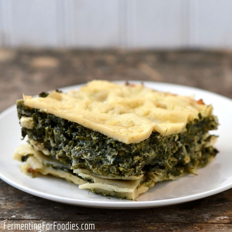 Simple spanakopita recipe made with lasagna noodles, not filo for an easy and affordable alternative.