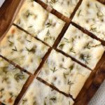 Sourdough leavened focaccia is chewy and delicious.