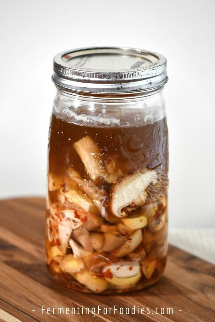 Jar of fermented mushrooms