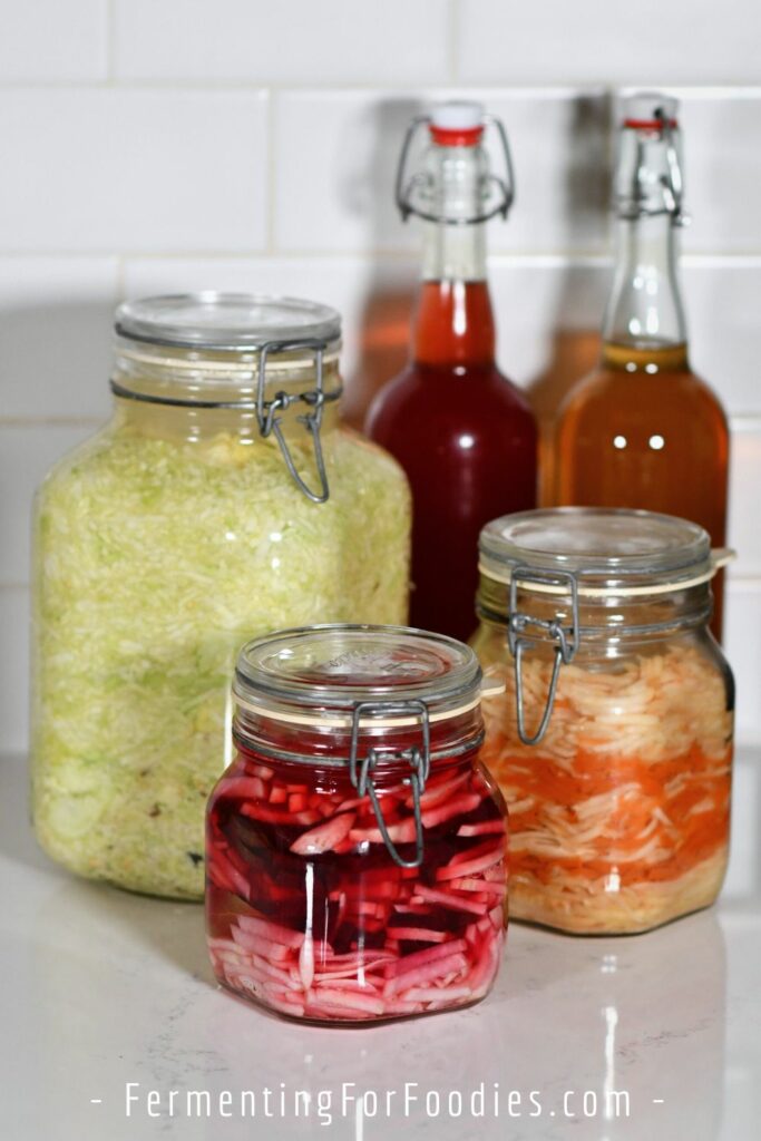 Wine, sauerkraut, and pickled vegetables that have been stored for several months.