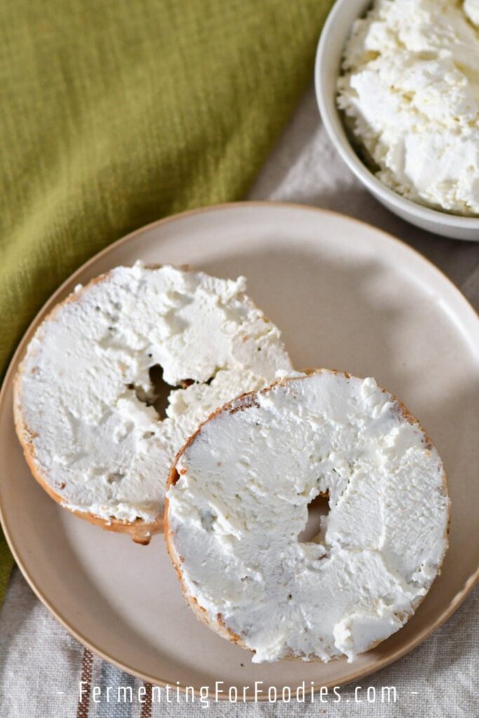 Farmhouse soft cheese on bagels